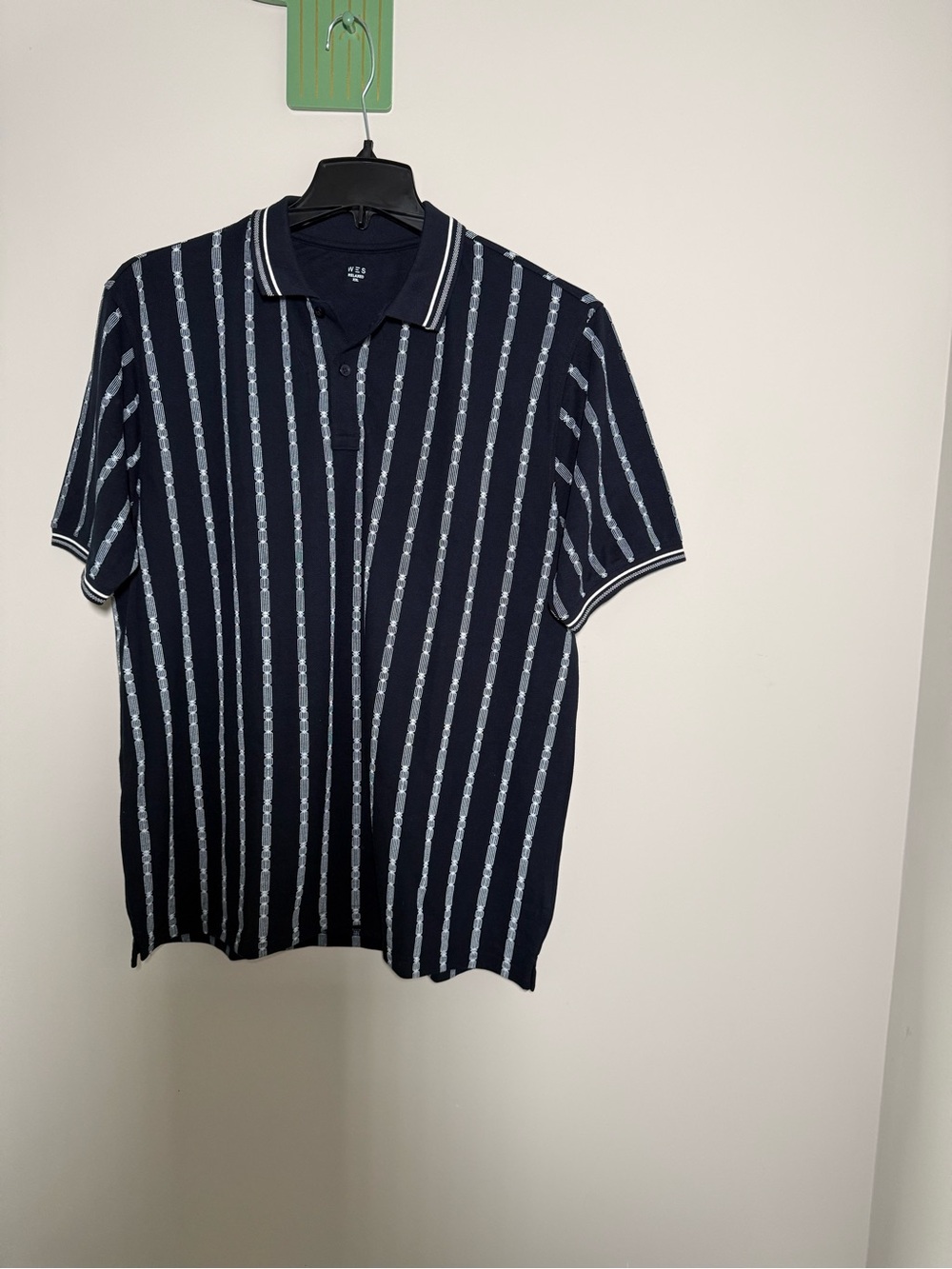 Men's Navy Stripe Knit Polo Shirt